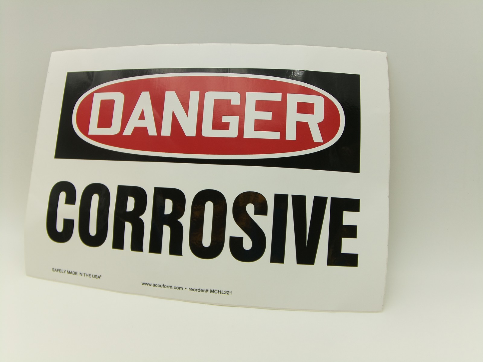 Accuform MCHL221VS Adhesive Vinyl Safety Sign, Danger Corrosive, 7″x10″x0.004″