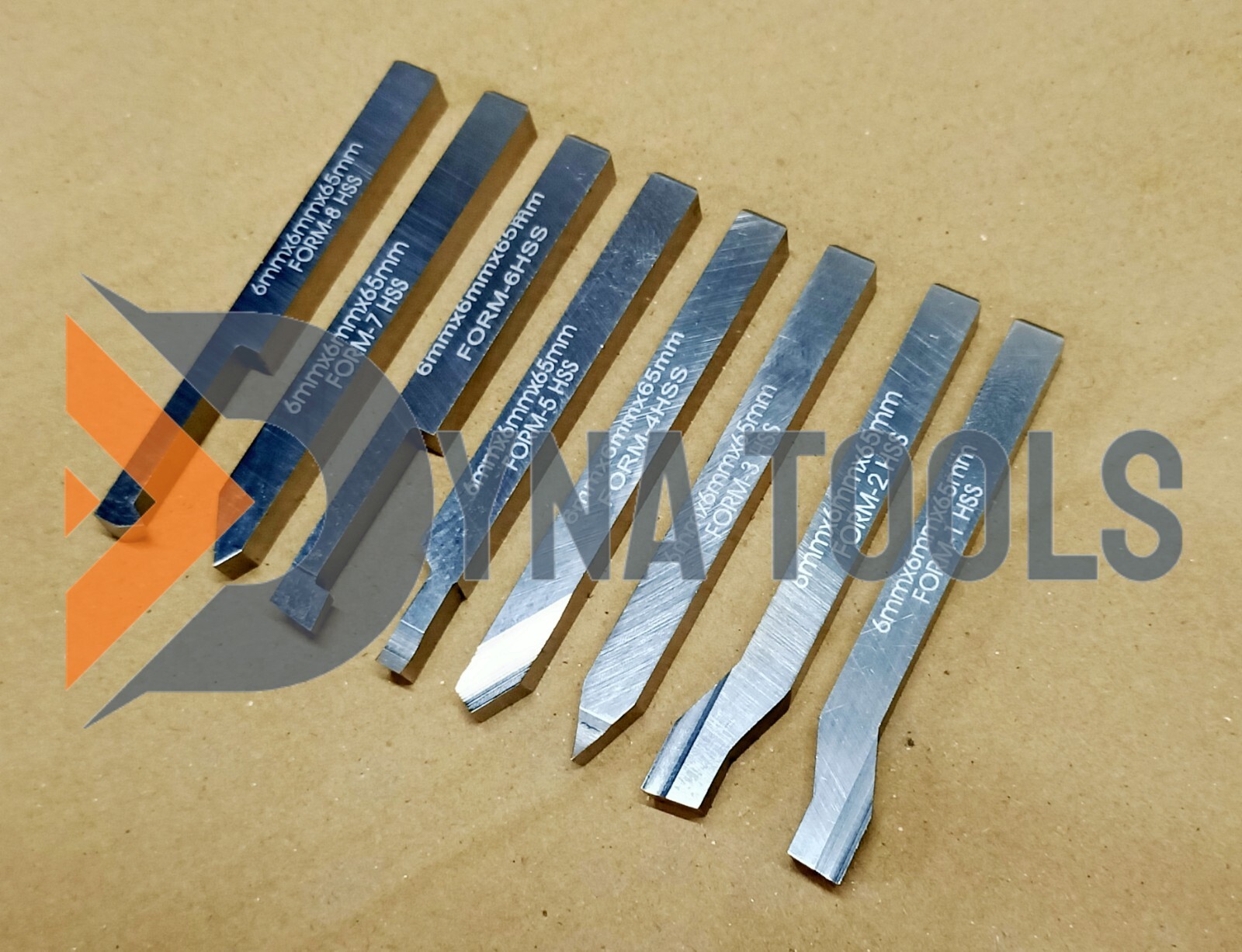6mm x 65mm HSS Lathe Form Tools Set Of 8 Pieces Square Shank Pre-Formed Tools