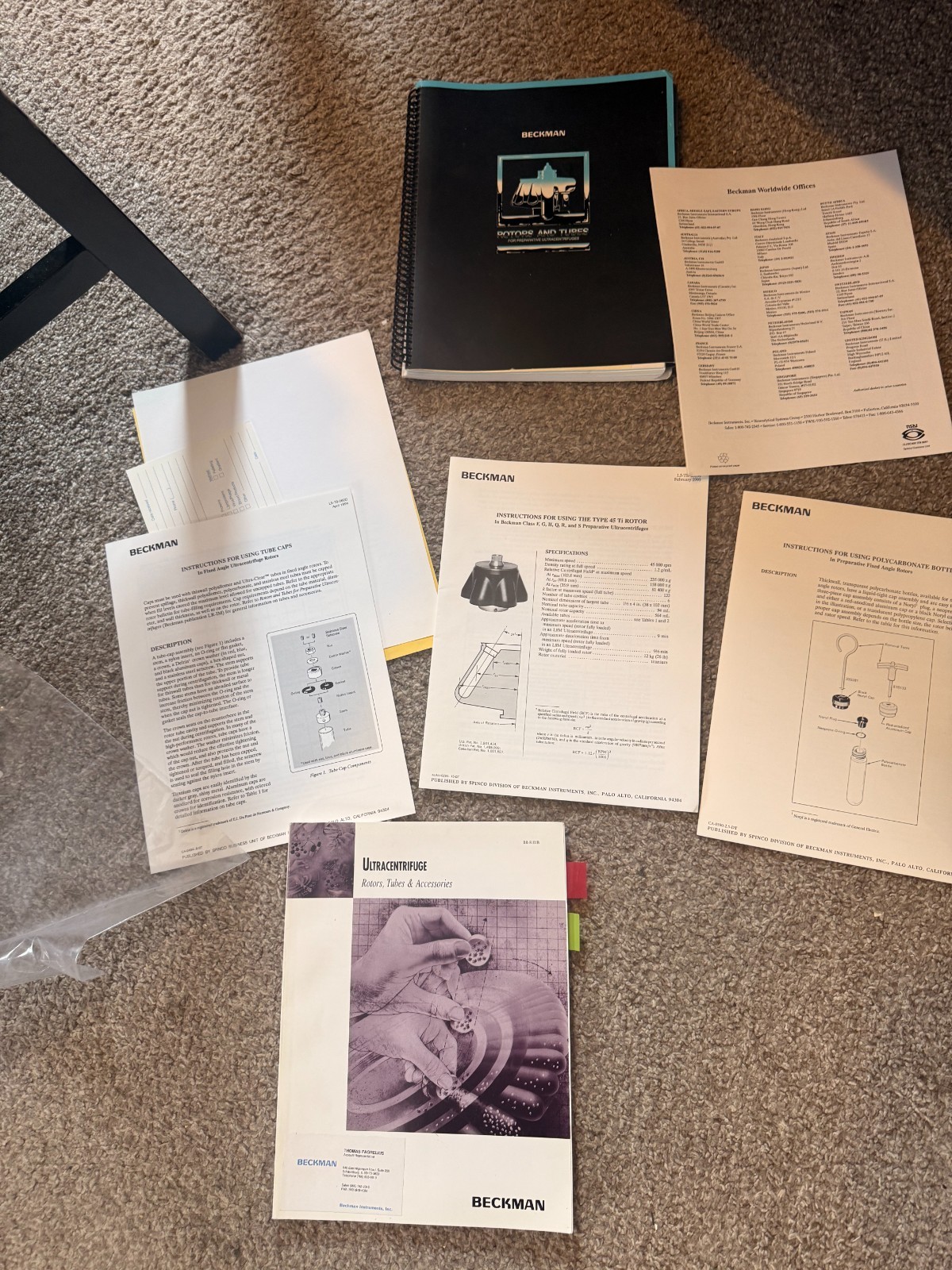 LOT of Beckman Rotors Tubes Manual Instructions 45 Ti Cape Tubes Ultracentrifuge