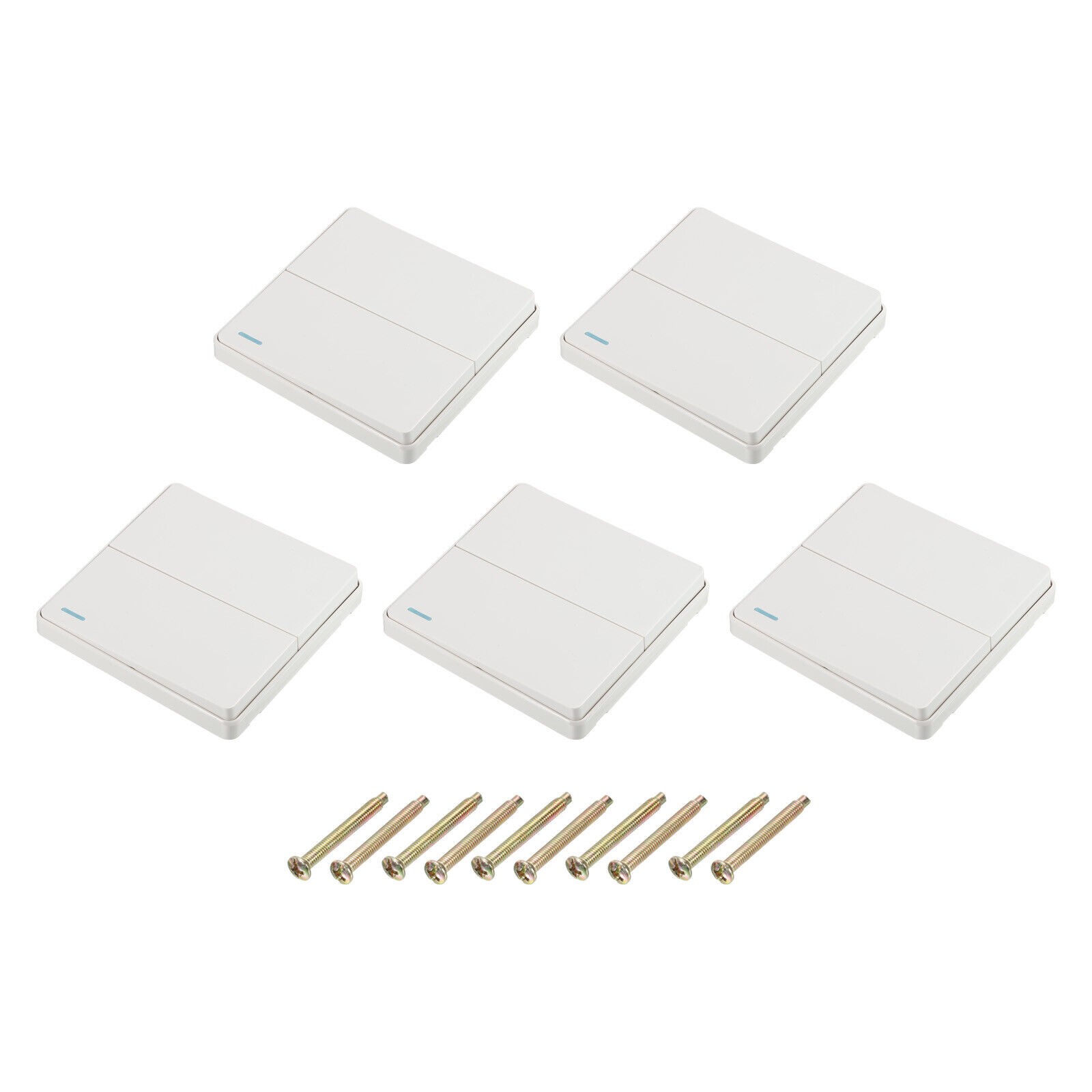Light Switch Wall Push Button 2 Gang 2 Way White 250V 10A 86mmx86mm Pack of 5