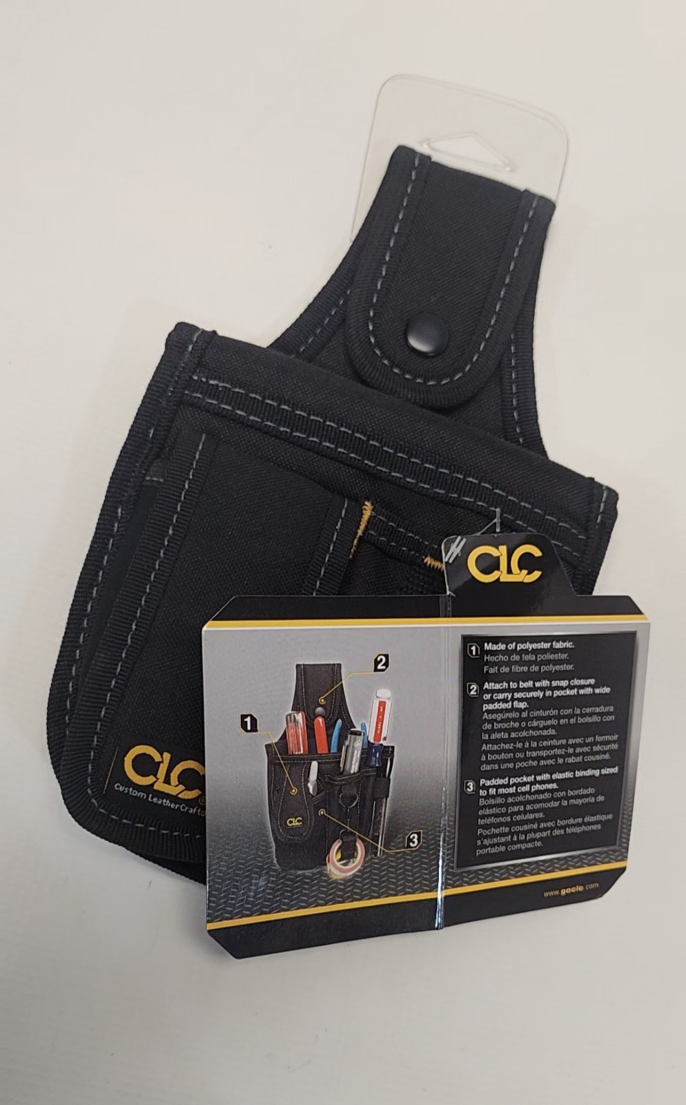 CLC 1501 Tool & Cell Phone Holder 4 Packet Polyester Balck 1-1/2″ Deep 6″ Tall