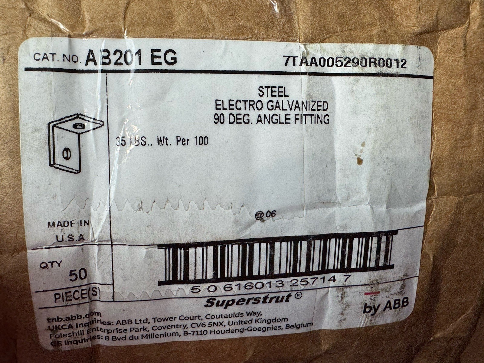 44 QTY – Superstrut AB201-EG 90deg Steel Angle Fitting w/ Silver Galv LOT