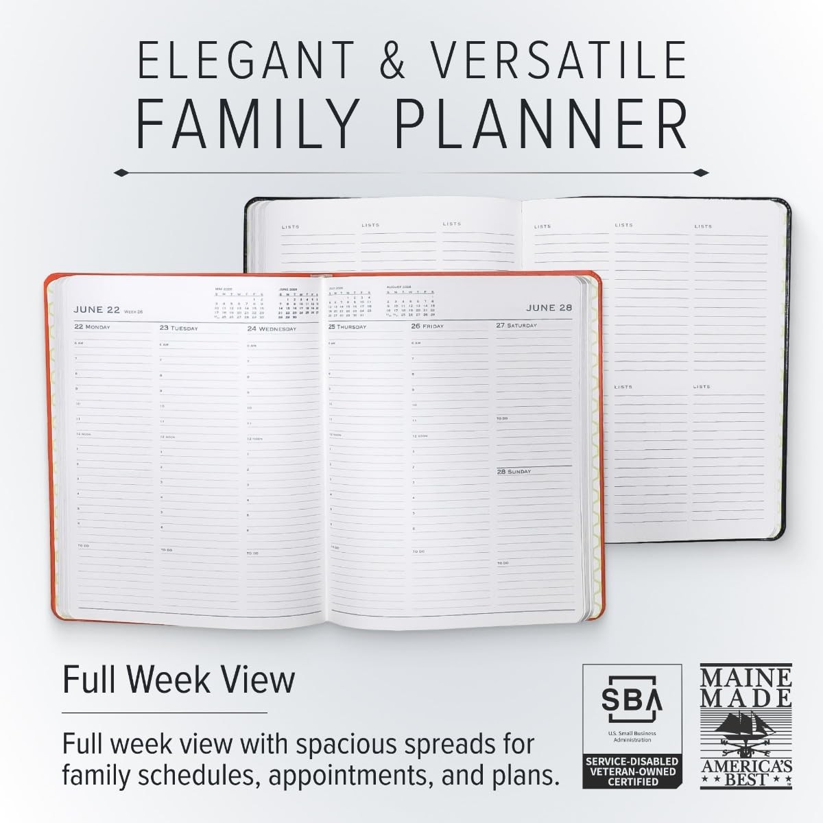 Gallery Leather Family Planner 2025-2026, for moms, Elegantly Bound Calendar Pla