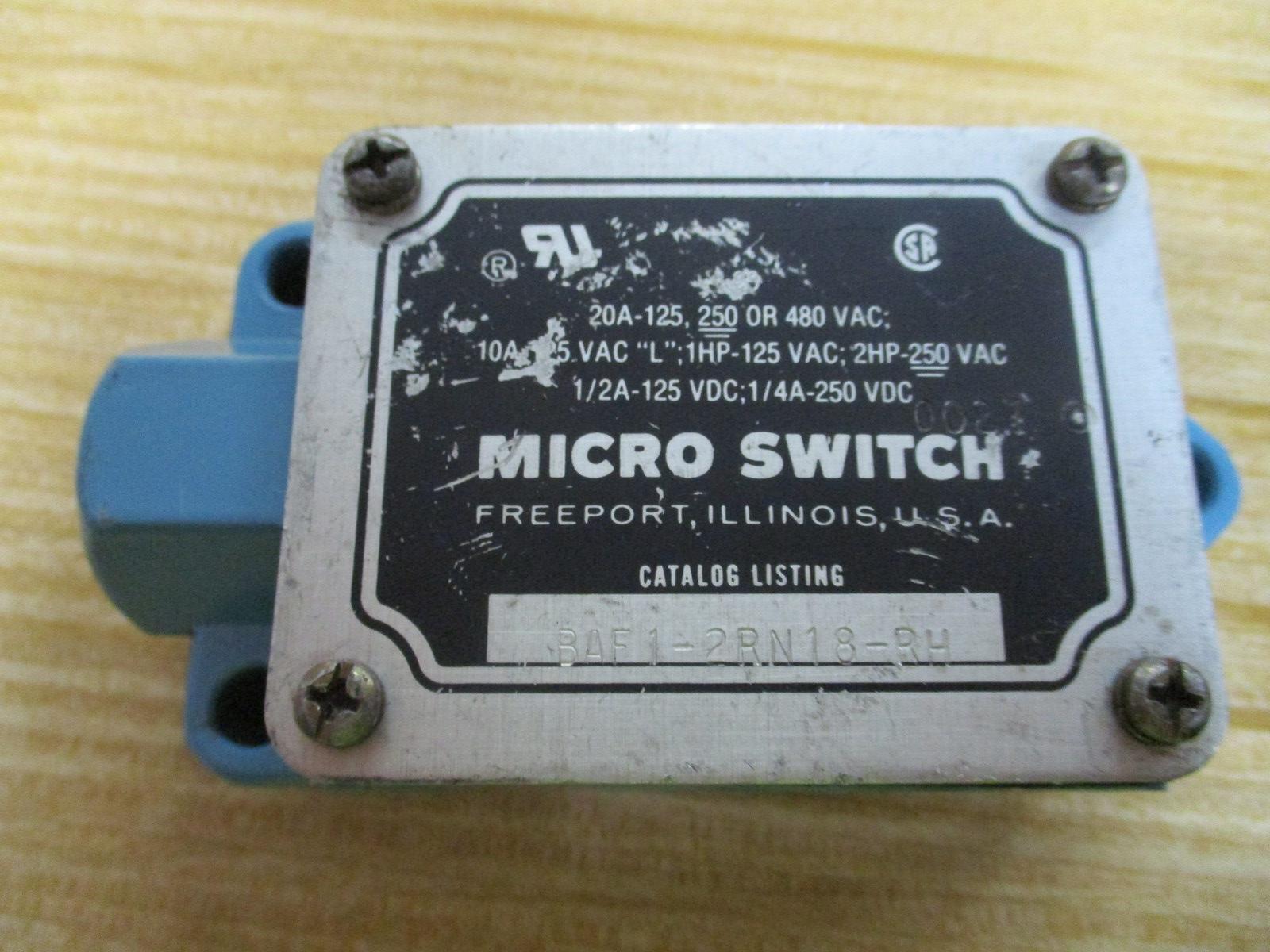 Honeywell / Micro Switch BAF1-2RN18-RH Limit Switch BAF12RN18RH W/O Wobble Lever