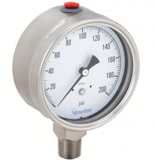 BOURDON MEX5-D60.H23 Pressure Gauge,Silver,0 to 200 psi Range 437U73