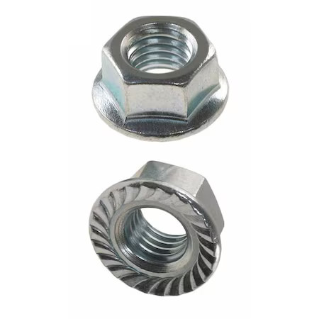 Serrated Lock Nut, #10-24, Steel, Grade A, Zinc Plated, 7/32 In Ht, 100 Pk,