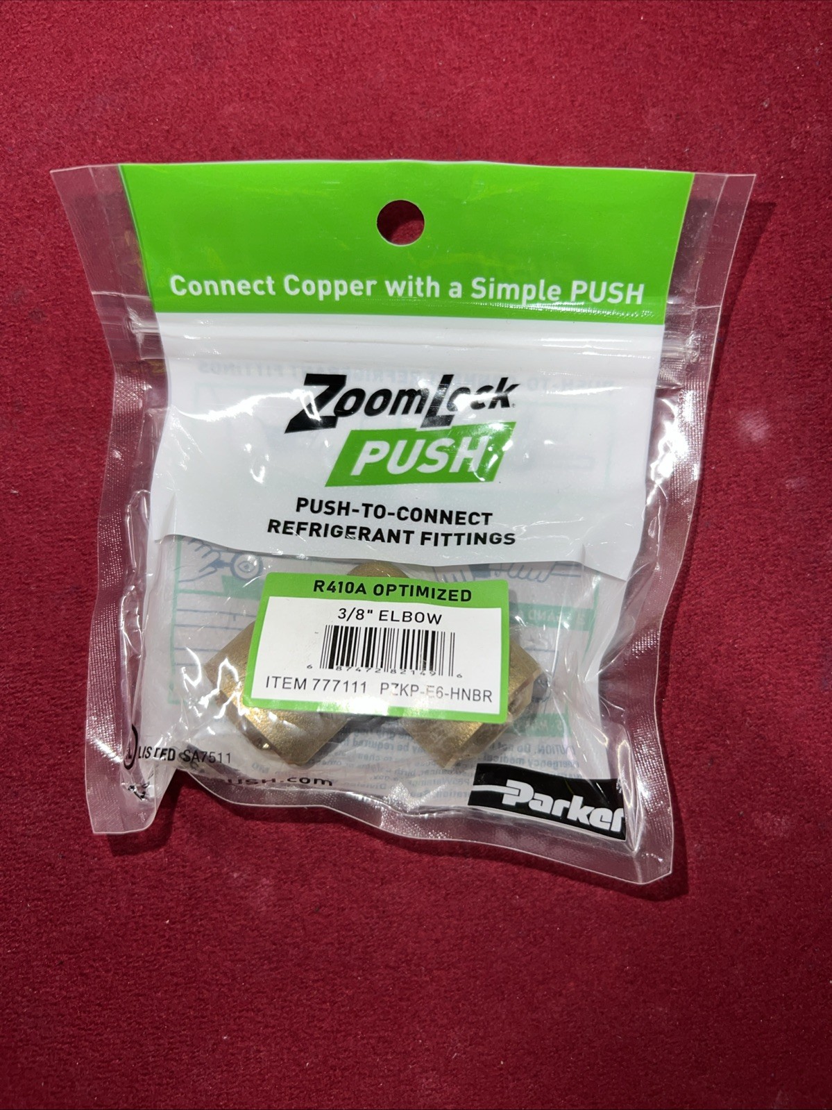 ZOOMLOCK PUSH 3/8 ZoomLock Push R410A 90-Degree Elbow PZKP-E6-HNBR