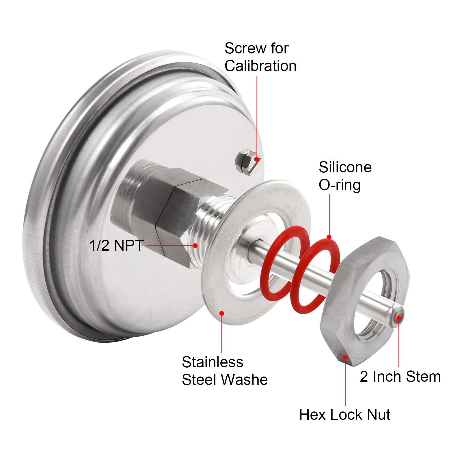 Stainless Steel Kettle Thermometer for Home Brewing, 1/2 NPT with Lock Nut & …