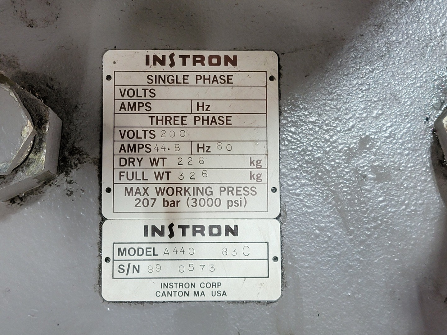 Instron A440 83C 15 hp Power Supply Unit A440-83C – Hydraulic Power Packs