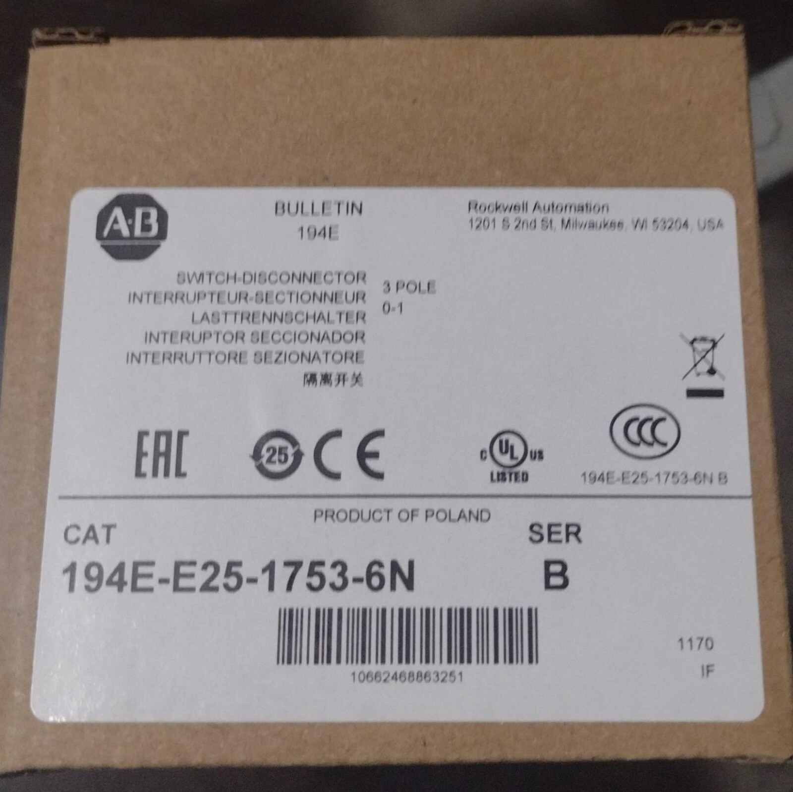 ALLEN-BRADLEY 194E-E25-1753-6N Series B