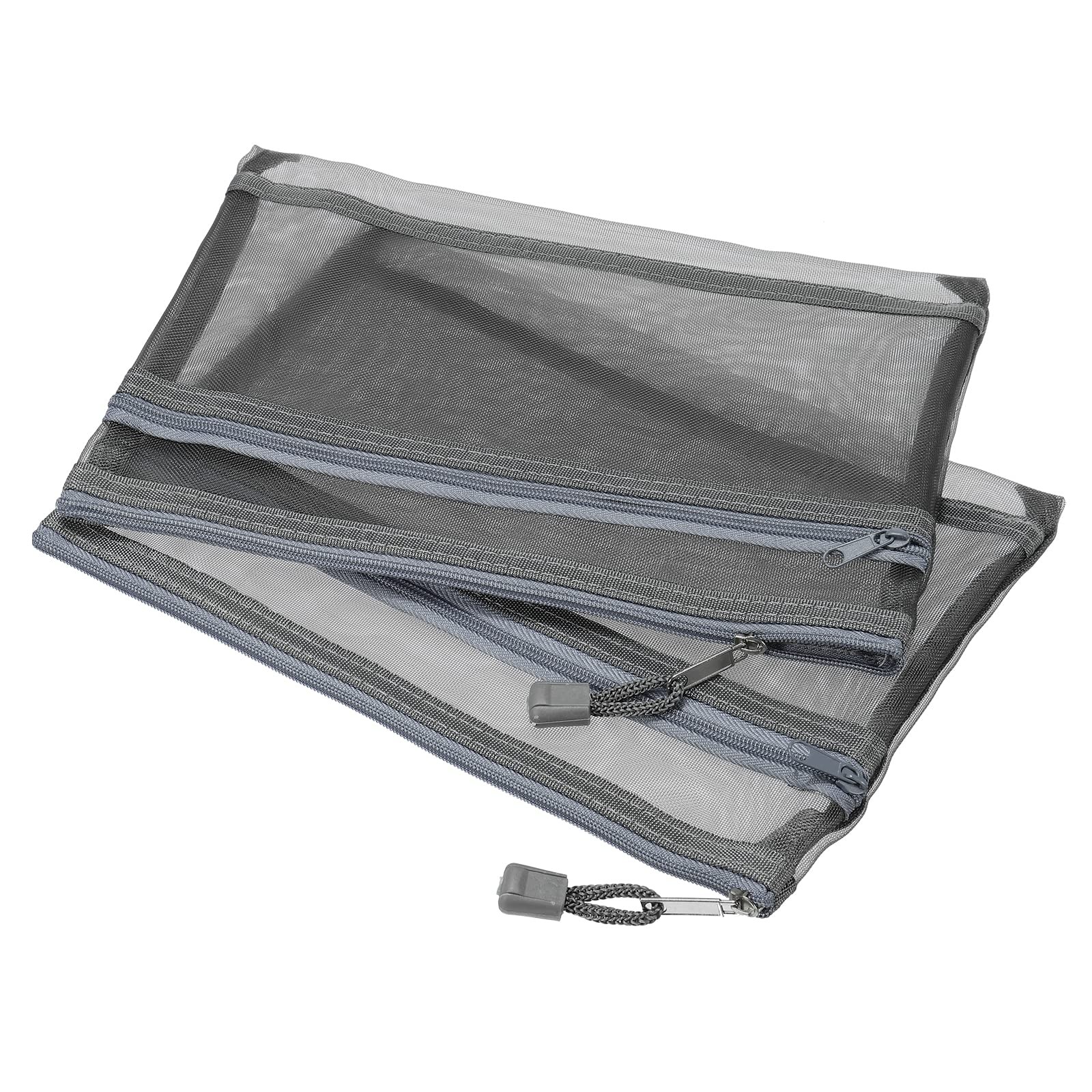 MECCANIXITY Mesh Zipper Bags, A5 Nylon Double Layer Zip File Pouch Gray