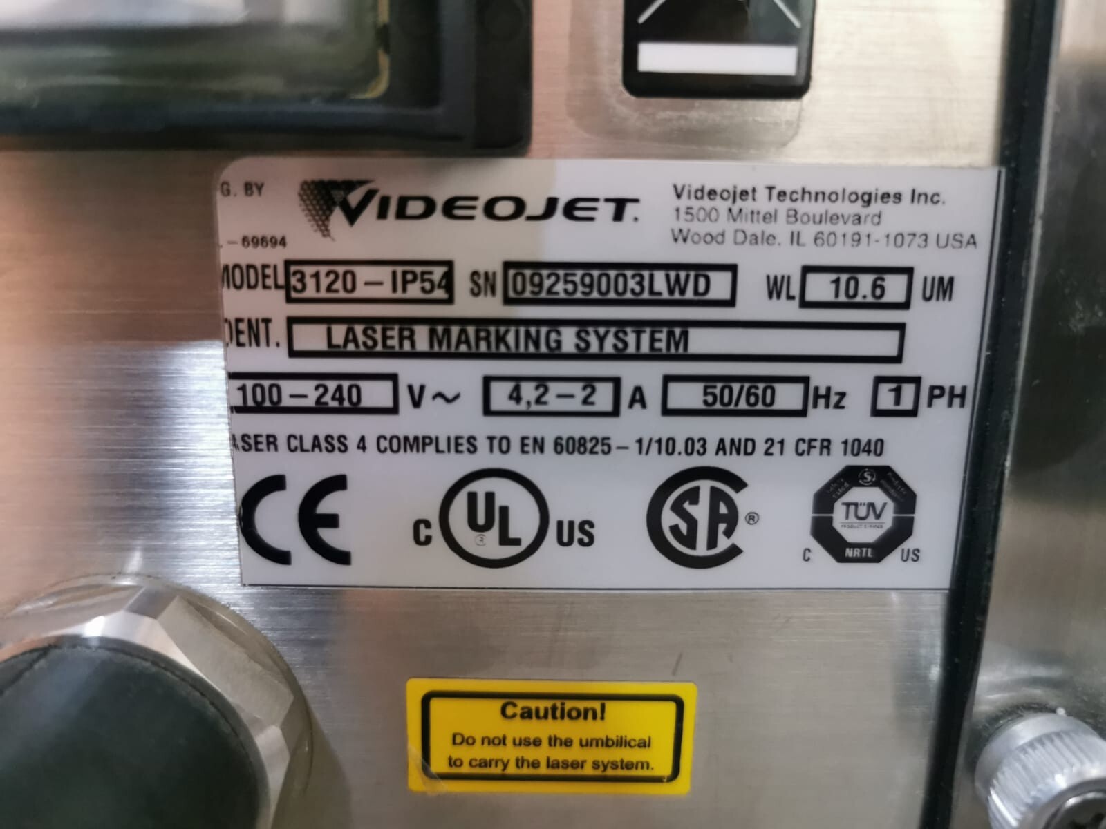 VIDEOJET 3120-IP54 LASER MARKING SYSTEM 100-240V 50/60HZ 1PH