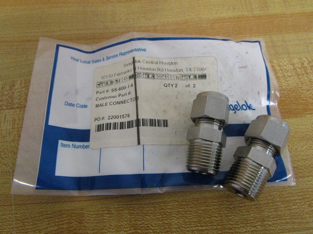 Swagelok SS-600-1-6 Male Connector SS60016 (Pack of 2)