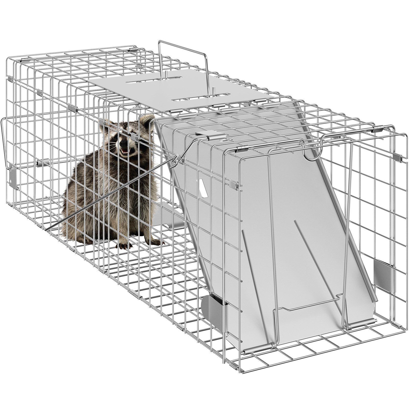 24x8x8in Foldable Galvanized Iron Animal Cage Trap 333lb Capacity & Handle