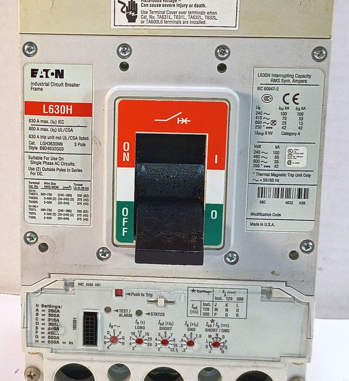 1 USED EATON LGH3630NN L630H 600 AMP MOLDED CASE CIRCUIT BREAKER **MAKE OFFER**