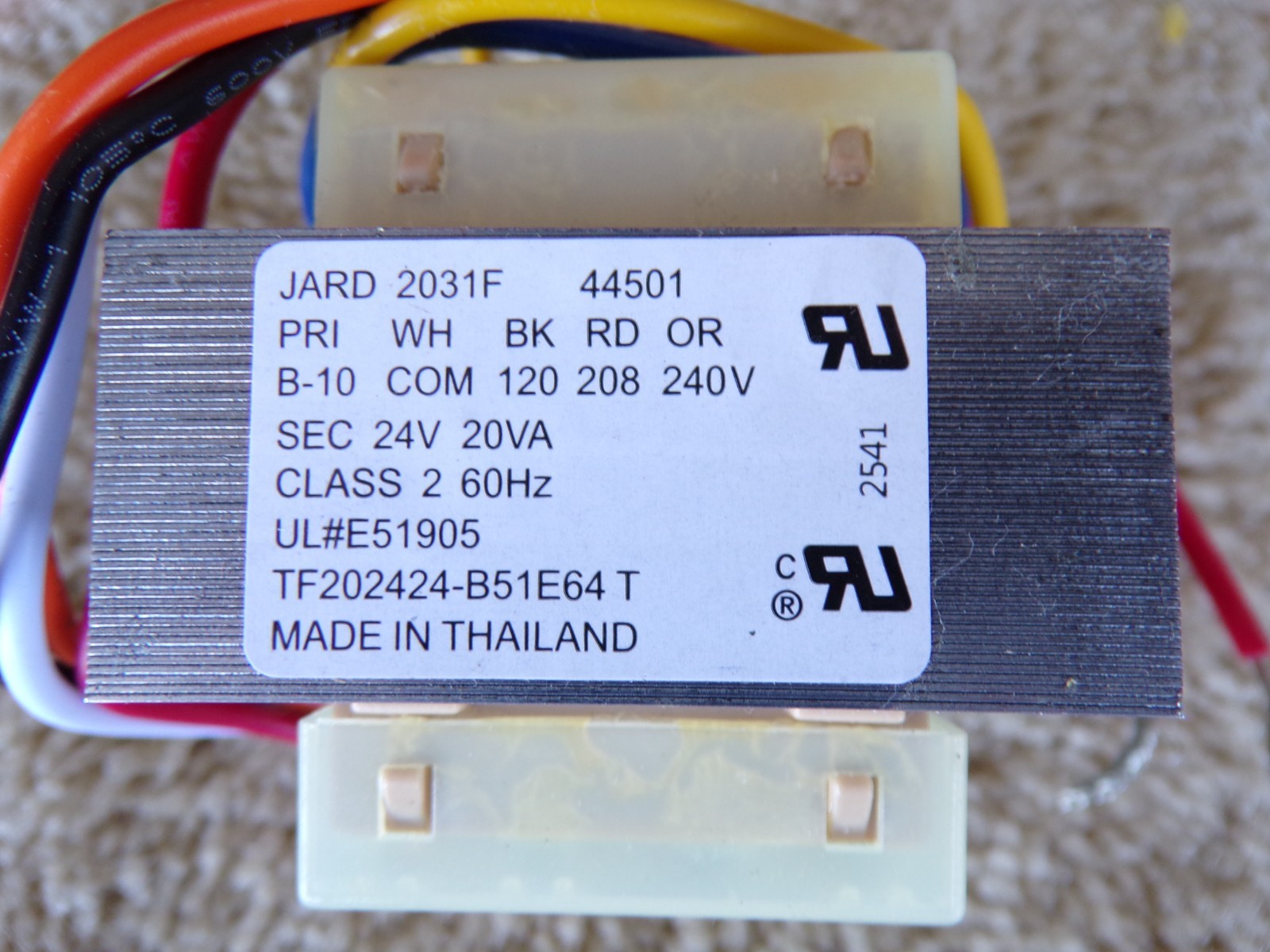 JARD 44501 Transformer 20VA 120/208-240V 24V @h16