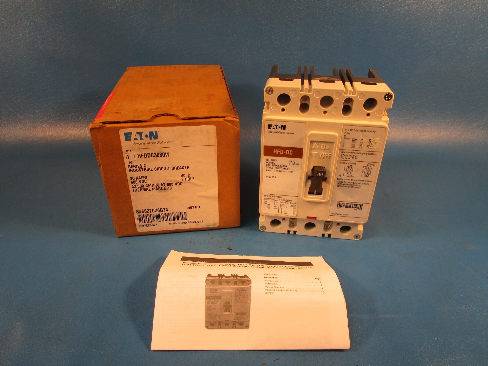 Eaton HFDDC3080W, Molded Case Circuit Breaker, F-frame, HFD, Three-pole, 80A, 60
