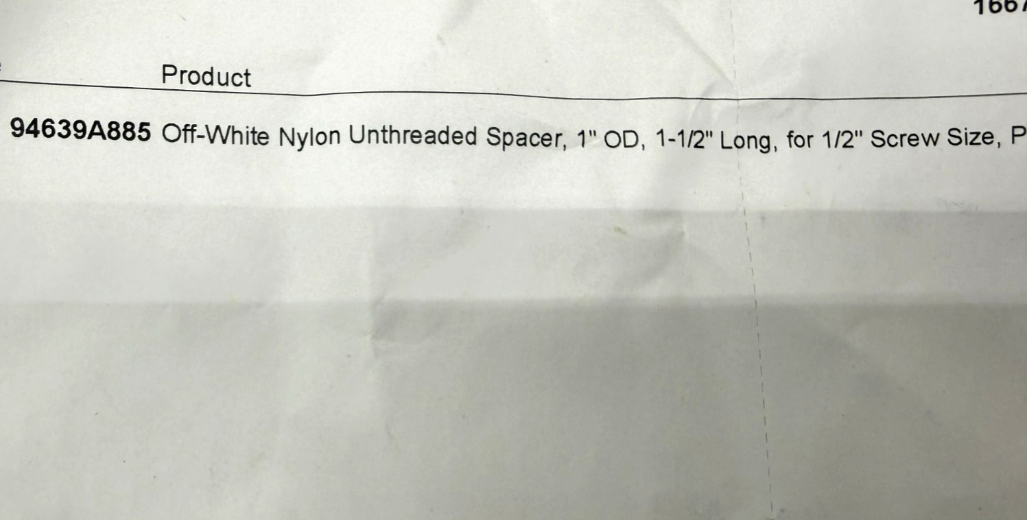 Lot of 400x McMaster-Carr 94639A885 Nylon Spacer 1″ OD, 1-1/1″ Long for 1/2″