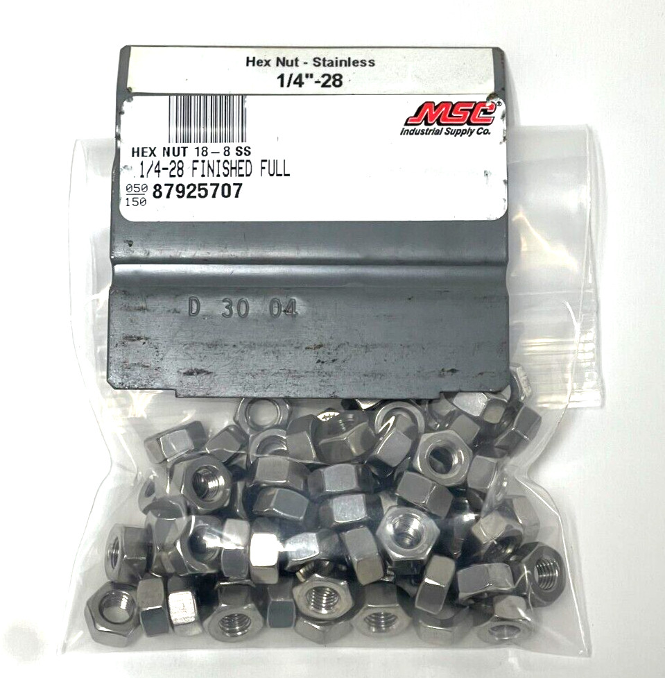 MSC 1/4-28 UNF STAINLESS STEEL RIGHT HAND HEX NUT *LOT F 77* 87925707