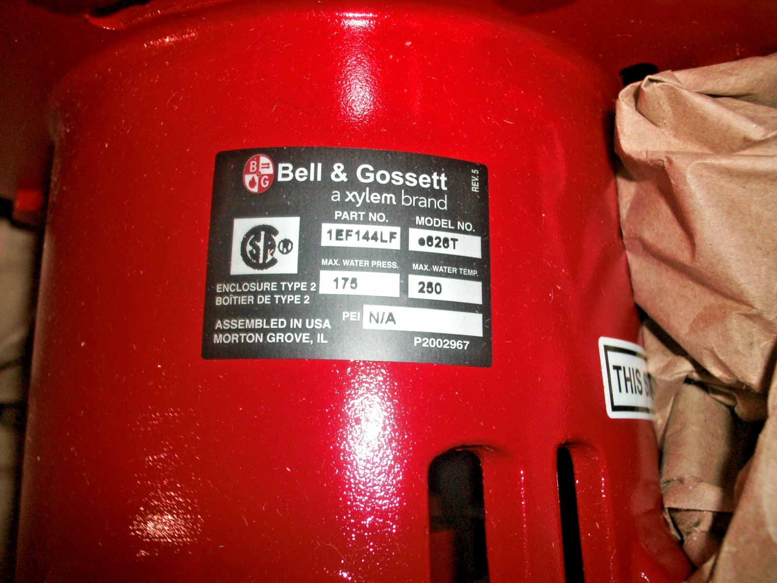 BELL GOSSETT 1EF144LF C-60 E626T 3X3X5-1/4 3/4HP 208/230-460VAC CENTRIFUGAL PUMP
