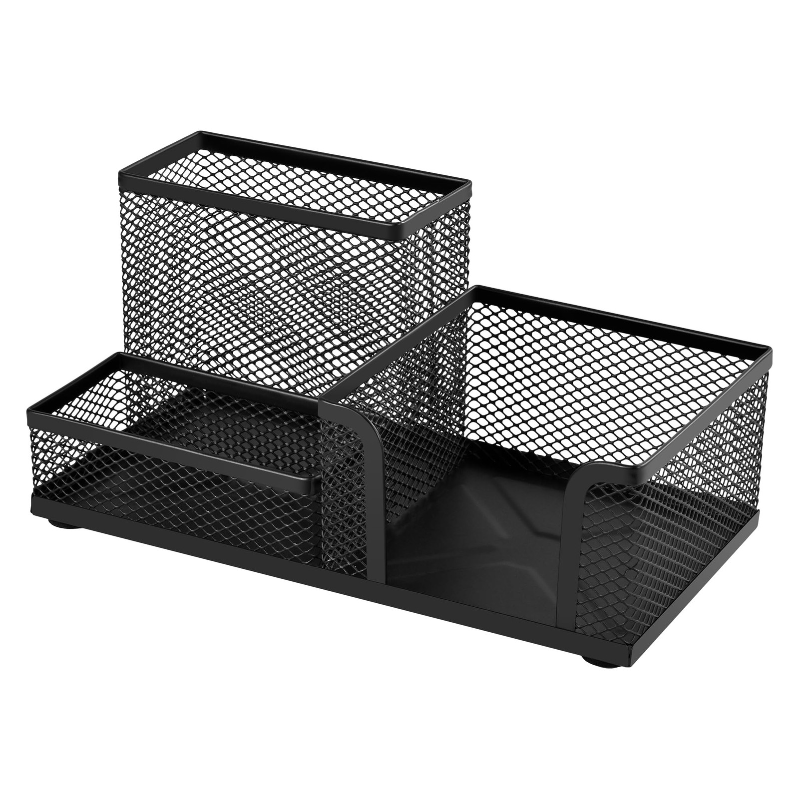 Mesh Desk Organizer, Pen and Stationery Holder with 3 Compartments for Black