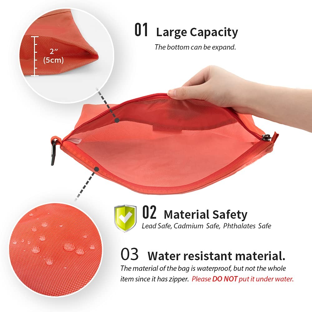 pack all Water-resistant Material Zipper Pouch, Mesh Large, Orange