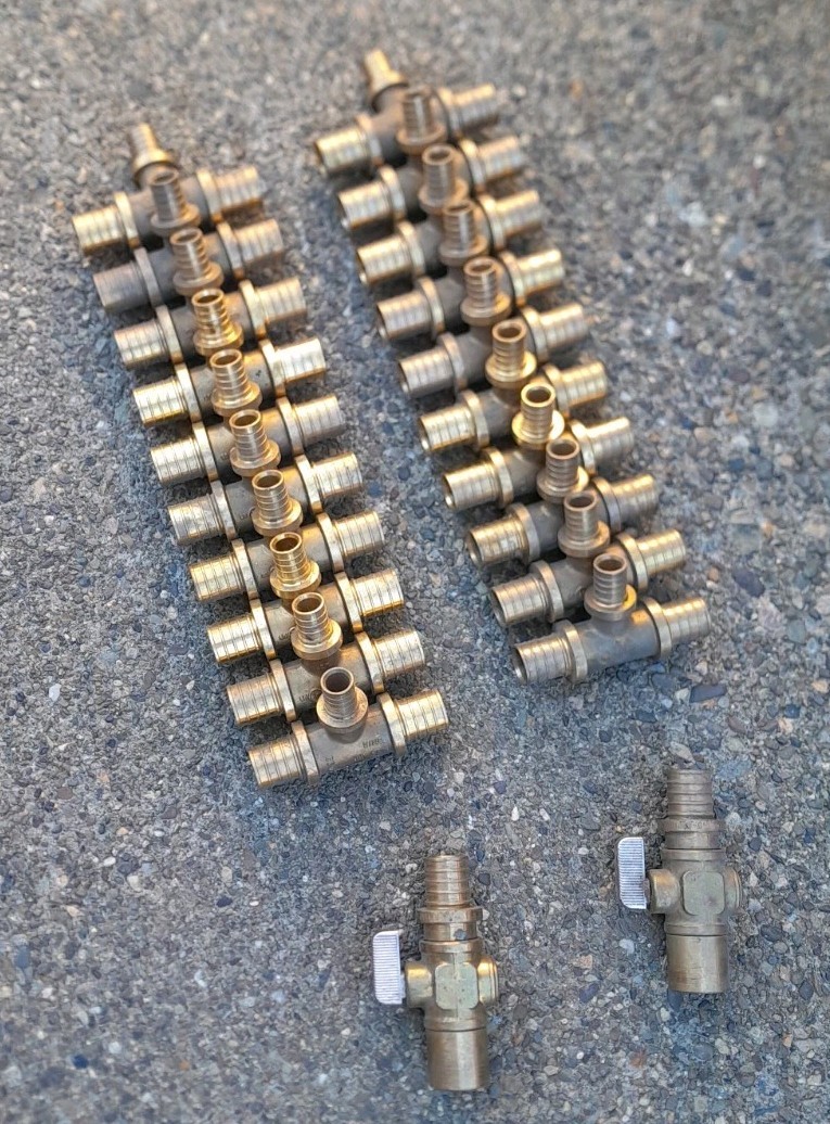 Rehau Everloc 3/4″x1/2″x3/4″ Brass PEX Fittings 10-tees 1-3/4″ Sweat Shutoff