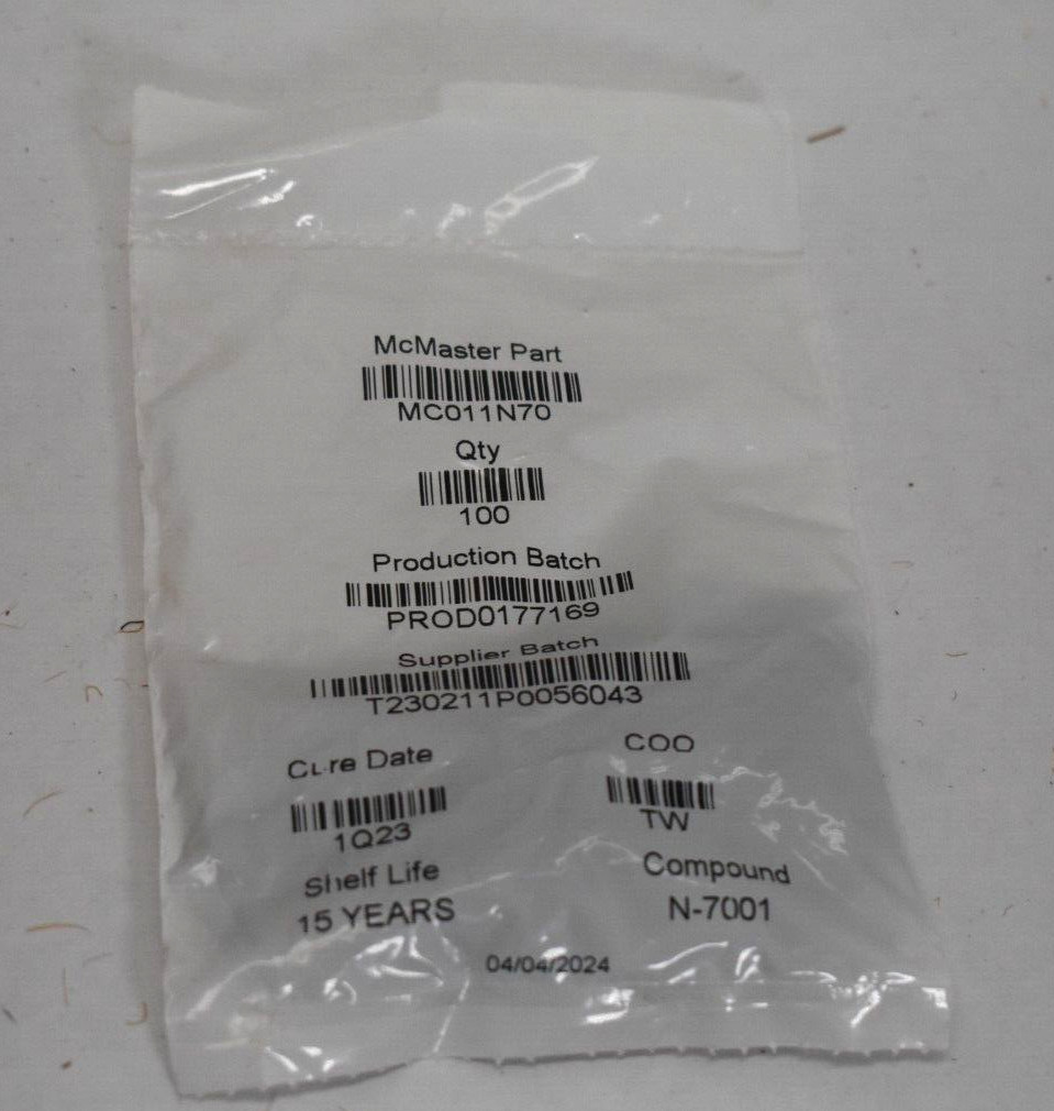 McMaster Rubber O-Rings 011N70 100 Pack 70 Durometer 5/16 x 1/16 Width
