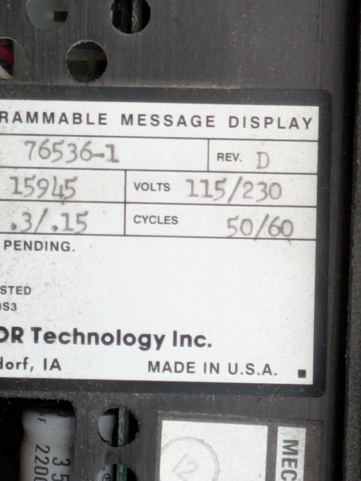 UTICOR TECHNOLOGY INC 76536-1 PROGRAMMABLE MESSAGE DISPLAY New in Box