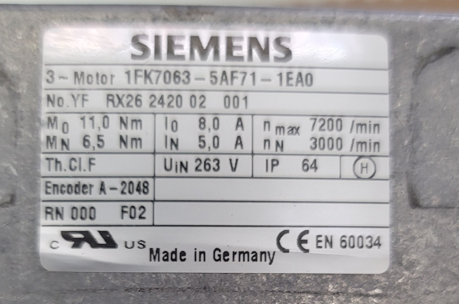 Used Siemens 3~ Motor 1FK7063-5AF71-1EA0 and Alpha Getriebebau Gmbh SPF 110 M1 5