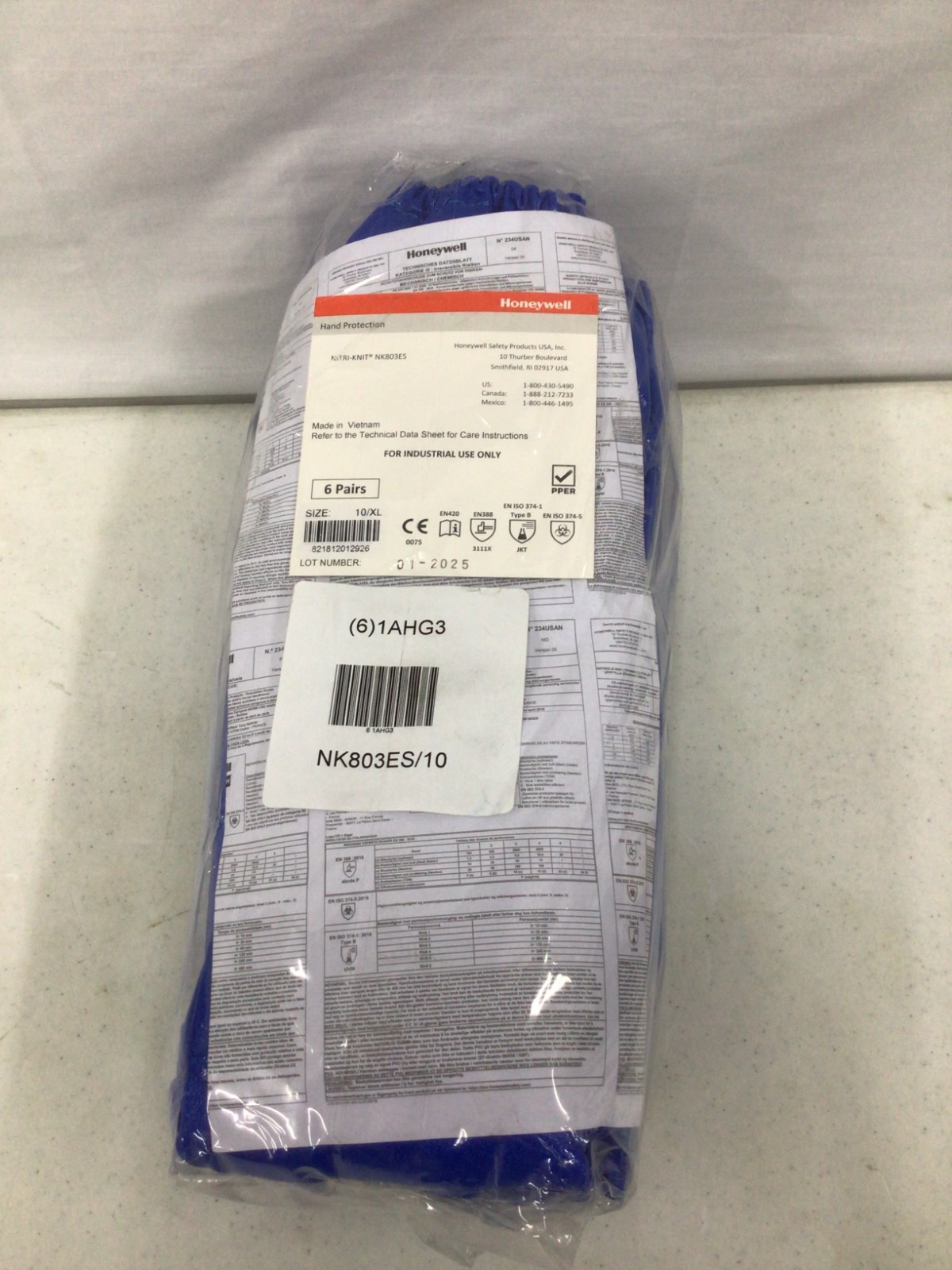 HONEYWELL NORTH – NK803ES/10 SIZE 10 Chemical Resistant Gloves 26in PACK OF 6