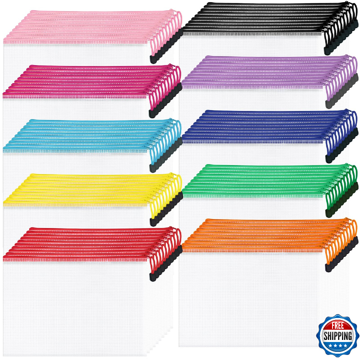 Aubeco 100Pack Mesh Zipper Pouch Bags, Waterproof A4 Letter Size Document Zipper