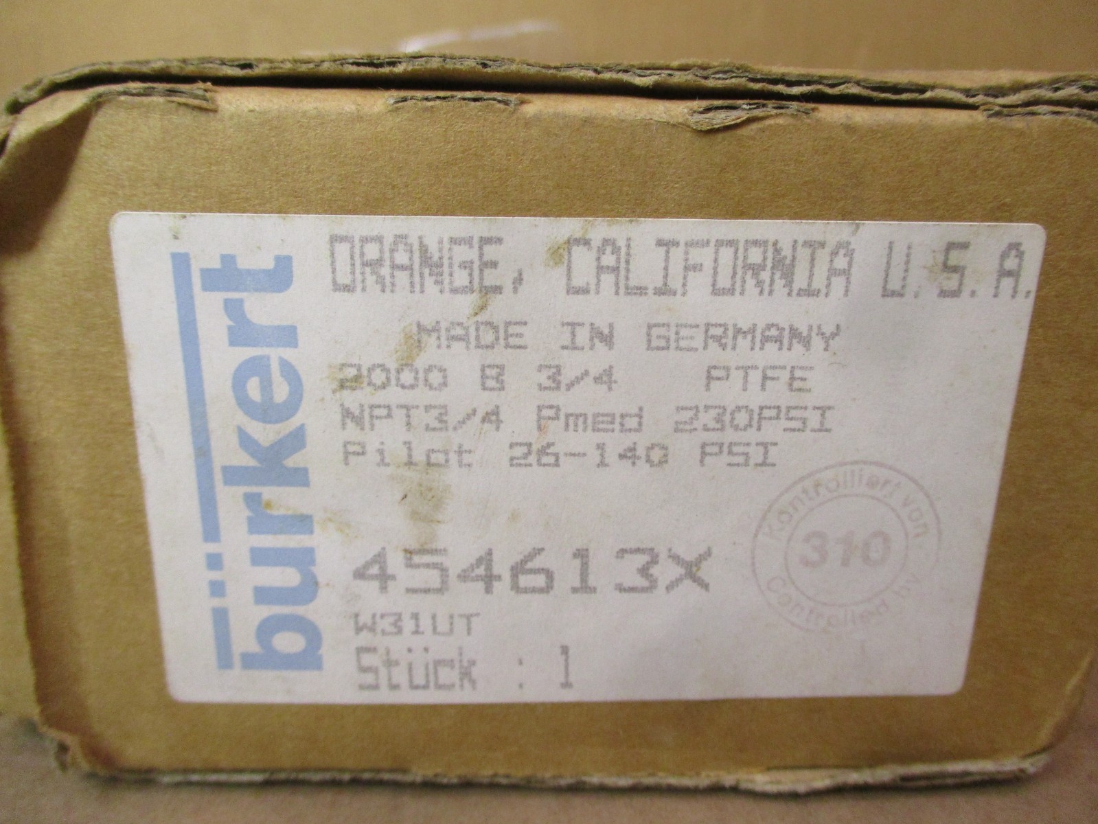 New Open Box Burkert NPT 3/4 454613X Valve, Auto Drain W31UT DN20 PN16 53096PRX