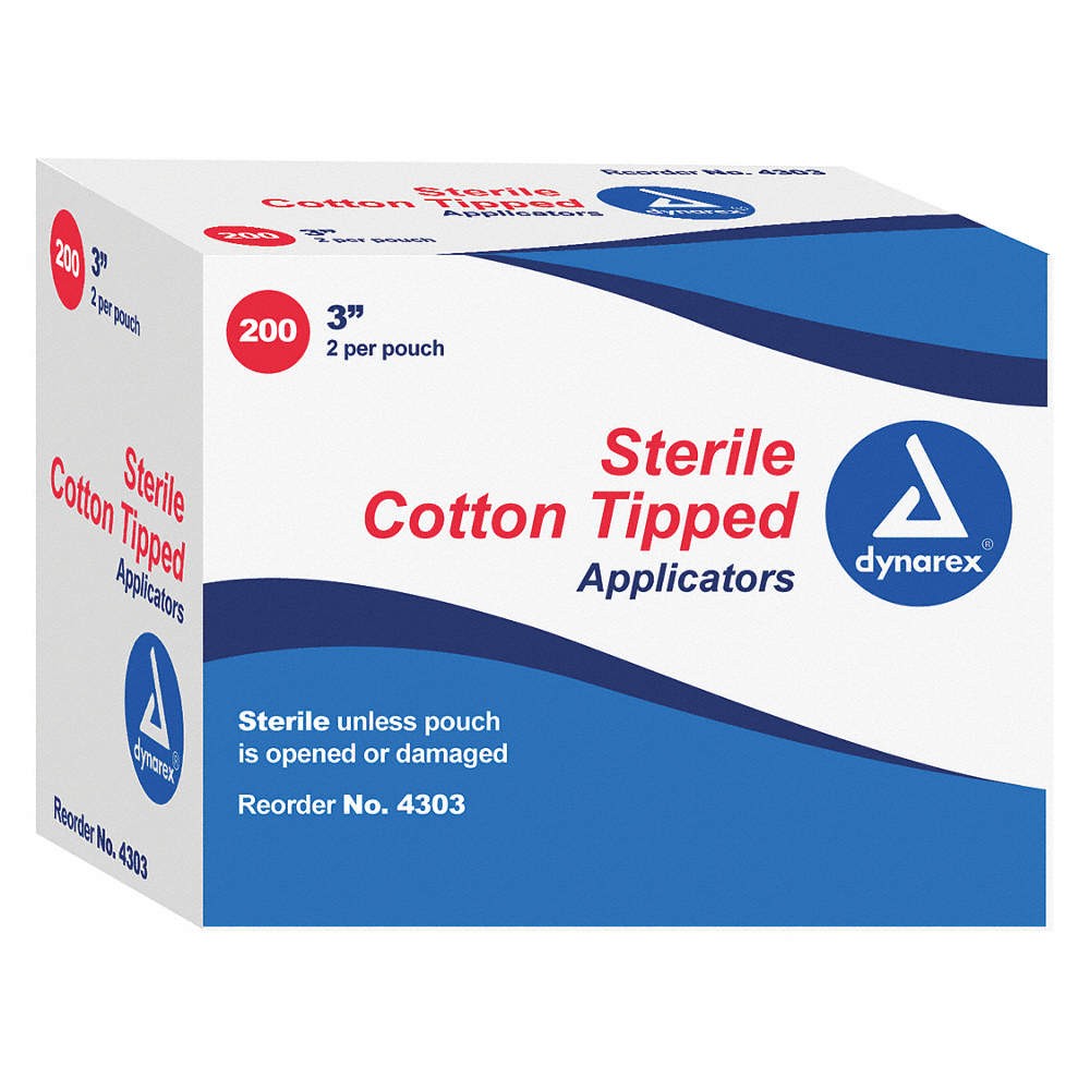 DYNAREX 4301 Cotton Tip Swab,Cotton,3″ L,PK1000 53VL59