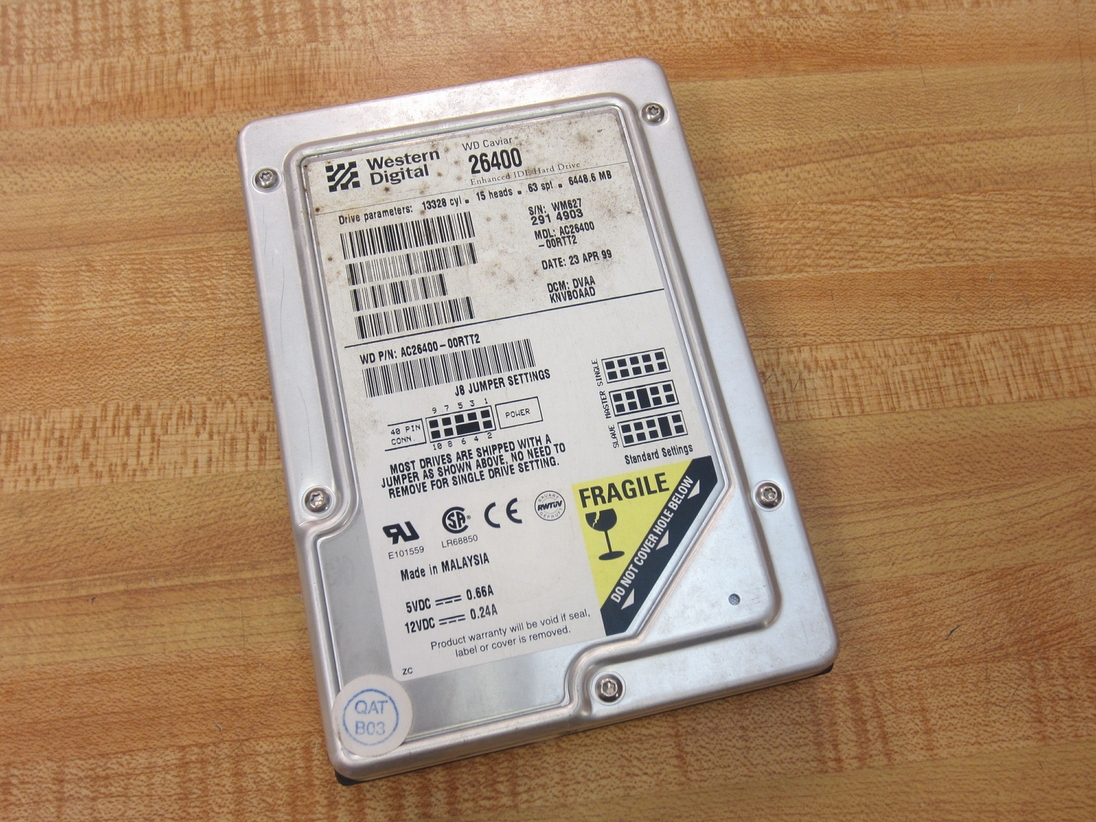 Western Digital AC26400-00RTT2 IDE Hard Drive Model 26400