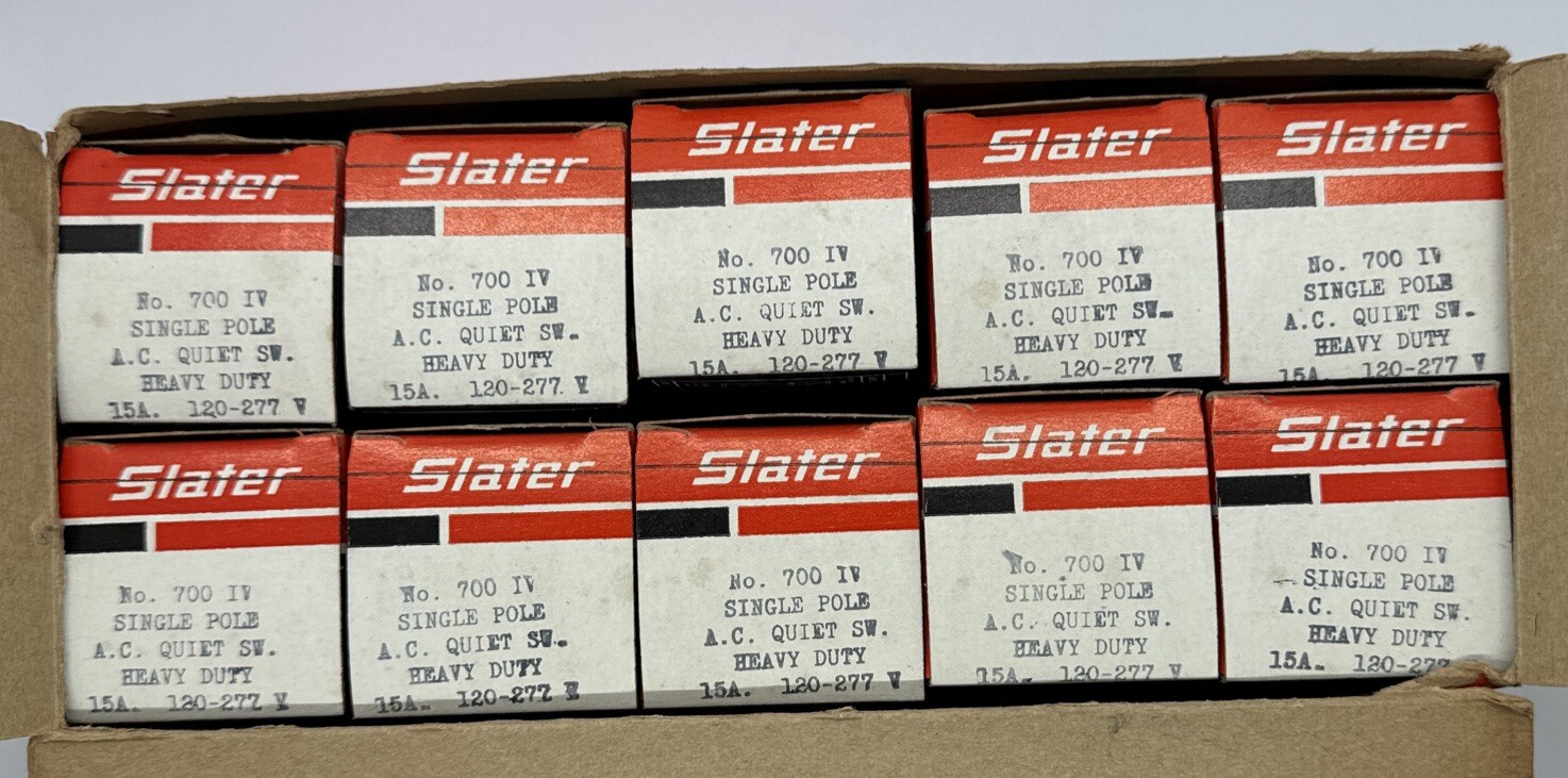New Slater 700-IV Single Pole Wall Toggle Switch Heavy Duty 15A 120-277V NOS