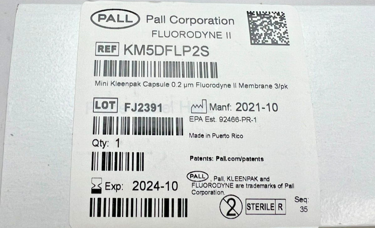 Pall Fluorodye II KM5DFLP2S Mini Kleenpak Capsule 0.2 um Box of 3 – New Sealed B