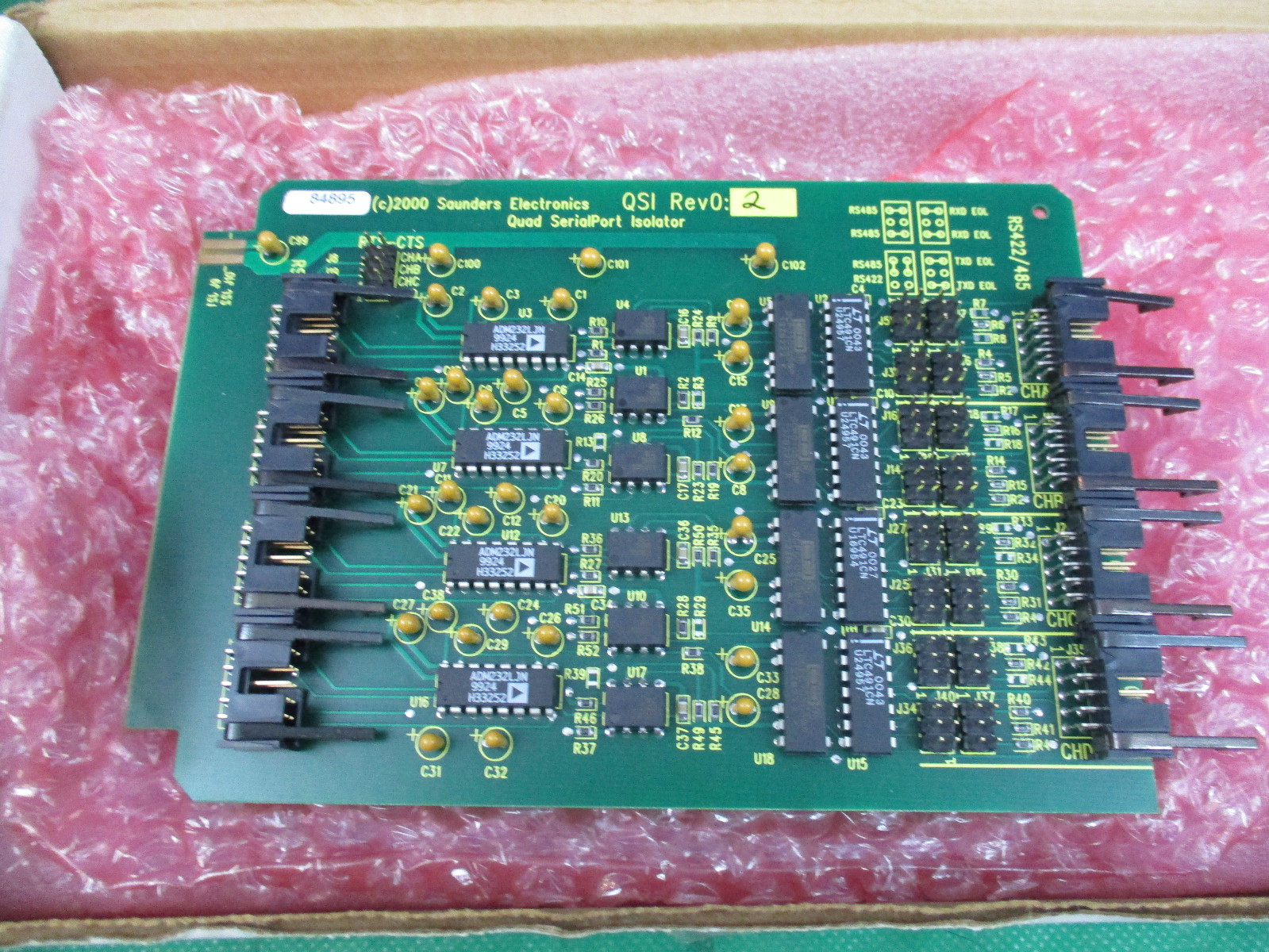 SAUNDERS ELECTRONICS QUAD SERIALPORT ISOLATOR QSI REV 2 RS422/485 BOARD NOS