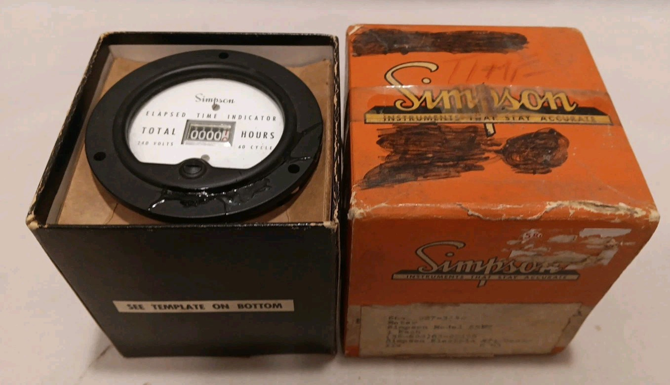 NEW OLD STOCK SIMPSON 120V PANEL MOUNT 55ET ELAPSED TIME INDICATOR 60 CYCLE