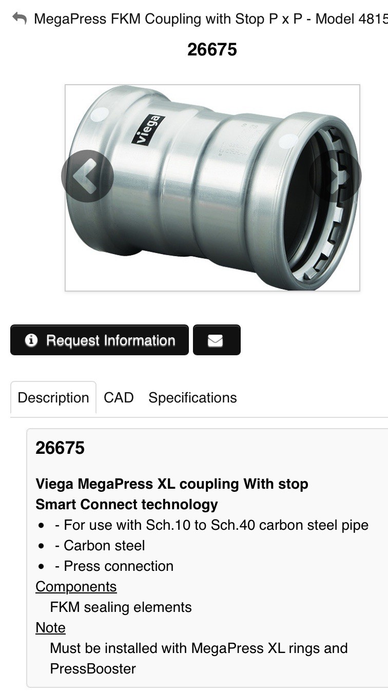 3” Viega 26675 MegaPress Coupling With Stop P X P Pipe Fitting FKM Model 4815XL