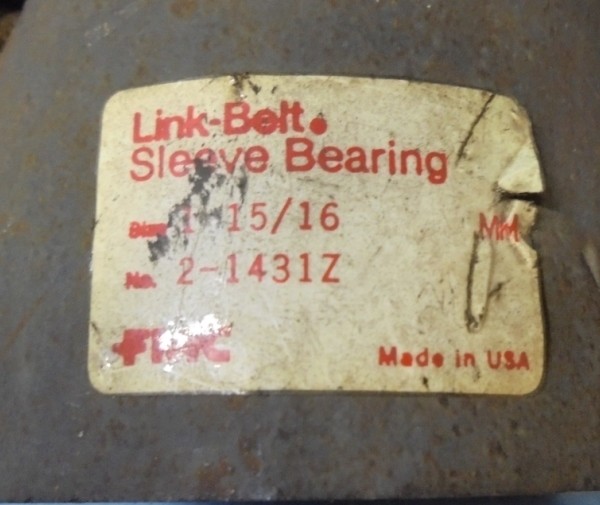 LINK-BELT RIGID SLEEVE PILLOW BLOCK BEARING, 2-1431Z, 1-15/16″ BORE, 8-1/4″ L