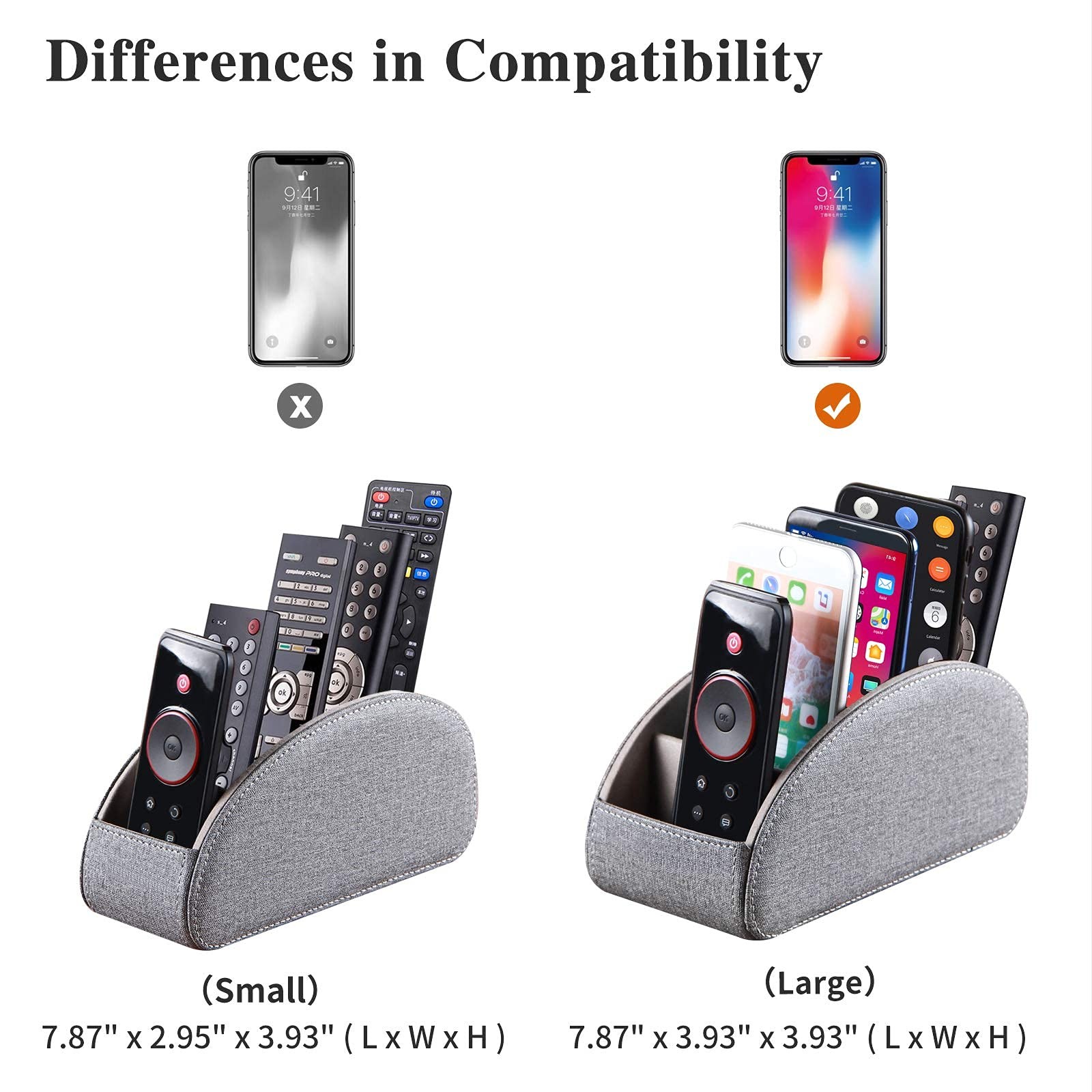 TV Remote Control Holder with 5 Compartments,Pu Leather Small, Grey