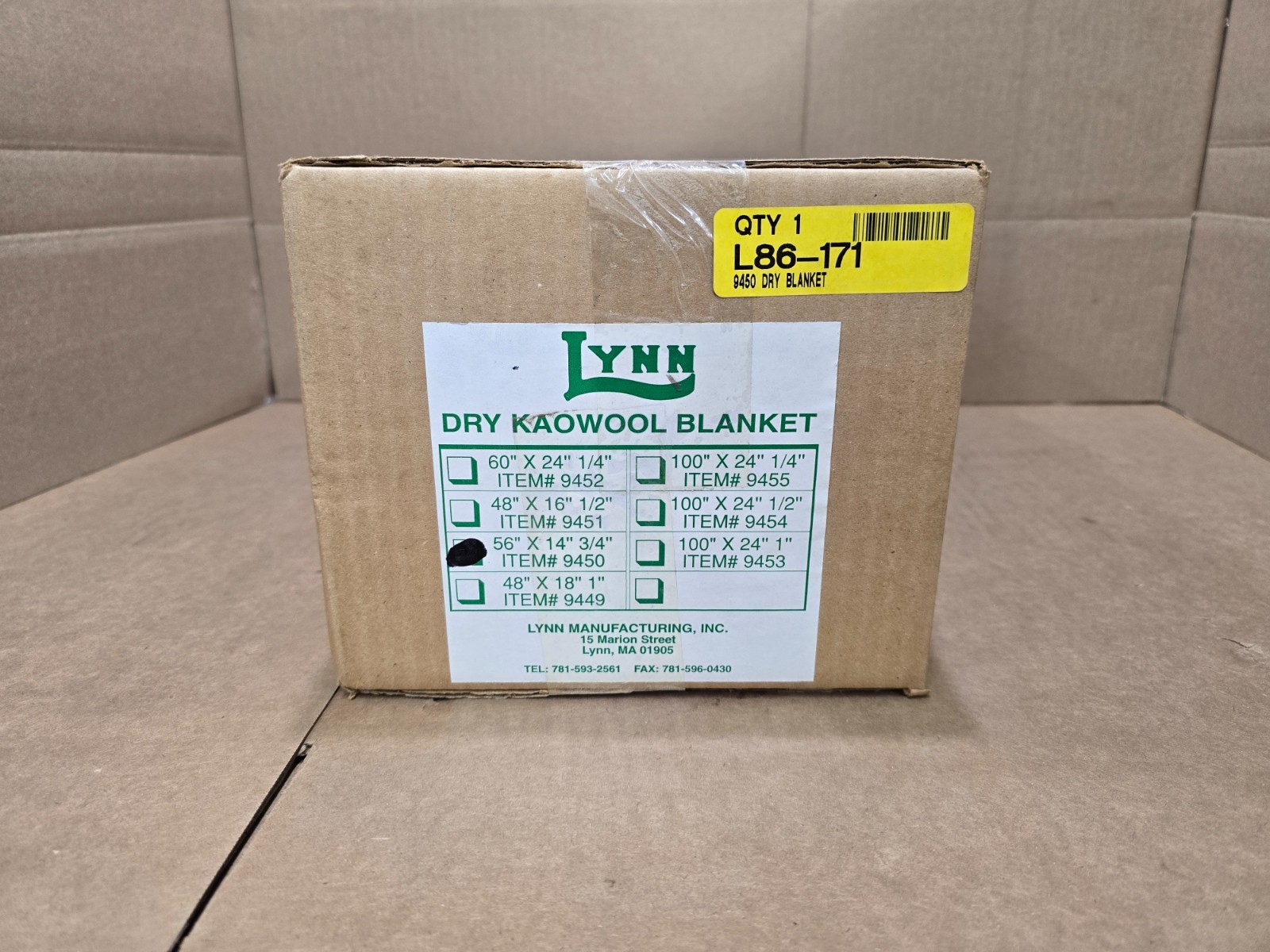 Box of 1 LYNN 9450 Kaowool 2300F Ceramic Fiber Blanket 56″ x 14″ x 3/4″