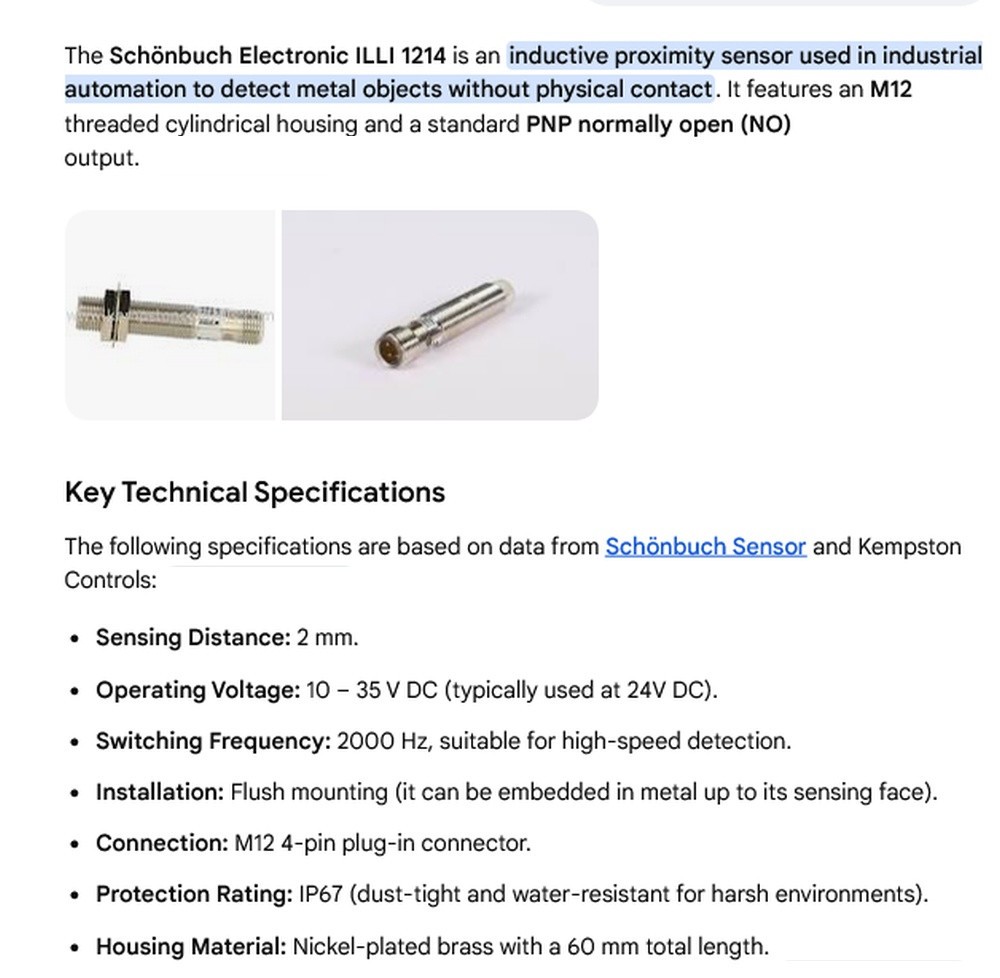 1 USED SCHONBUCH ELECTRONIC ILLI 1214 FOUR PIN INDUCTIVE SENSOR ***MAKE OFFER***