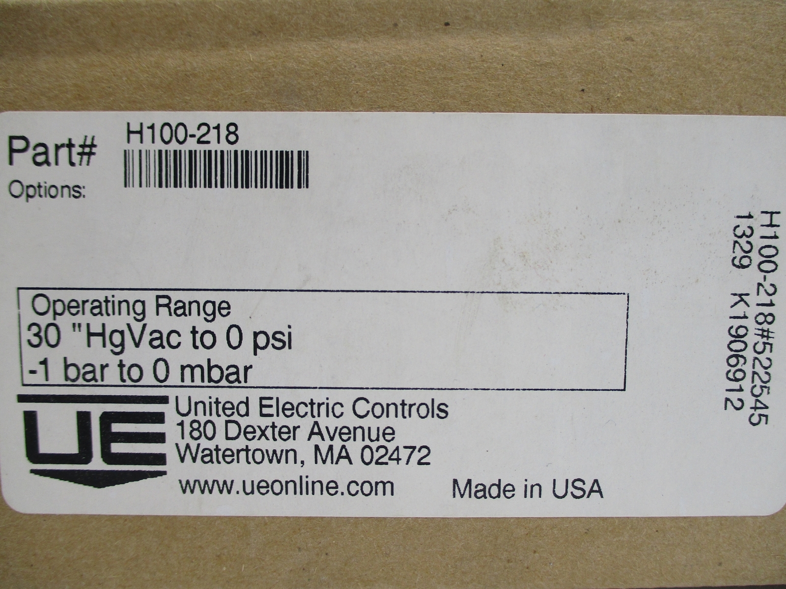 UNITED ELECTRIC H100-218 30PSI NSMP