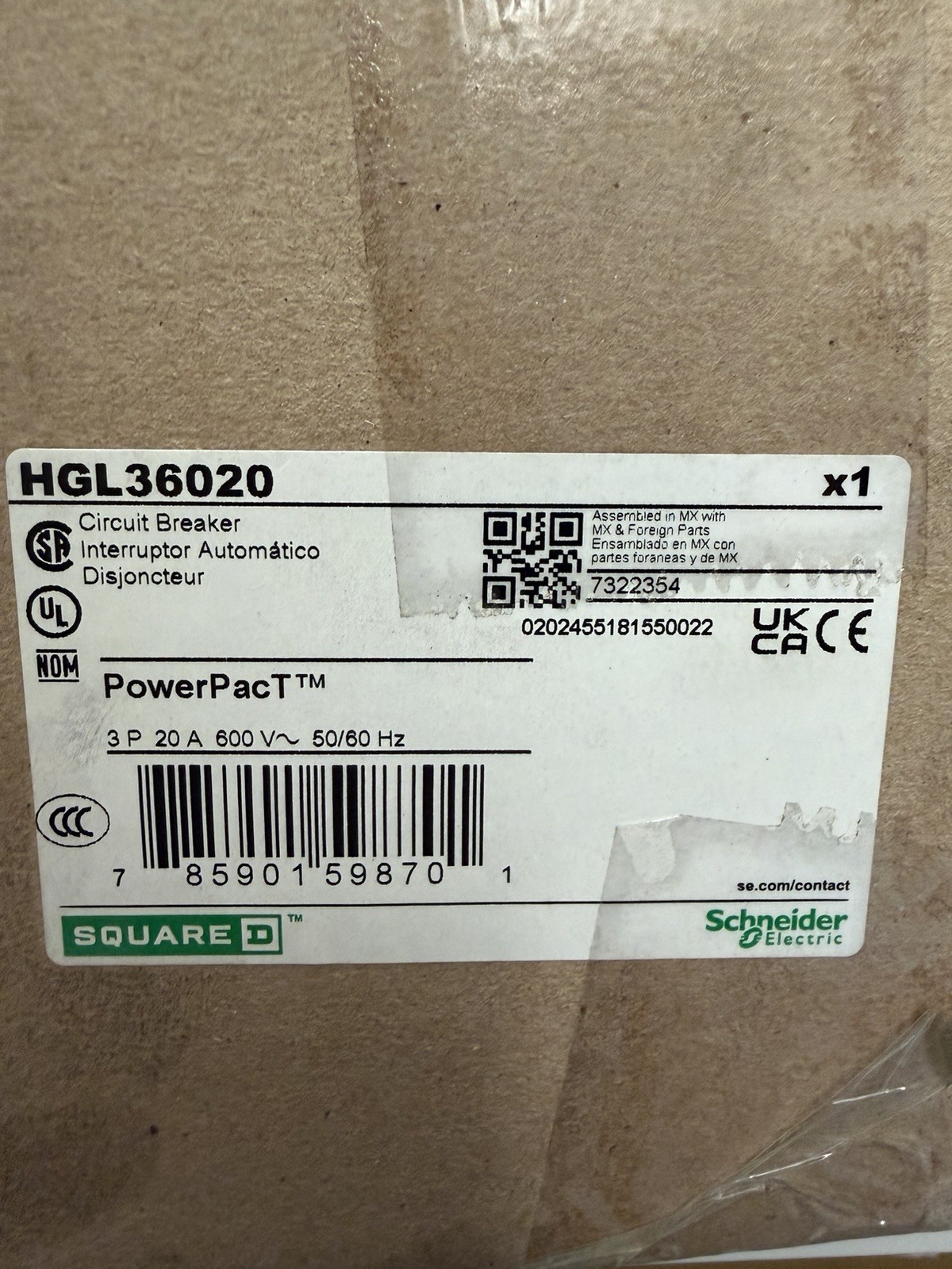 Square D HGL36020 Circuit Breaker.
