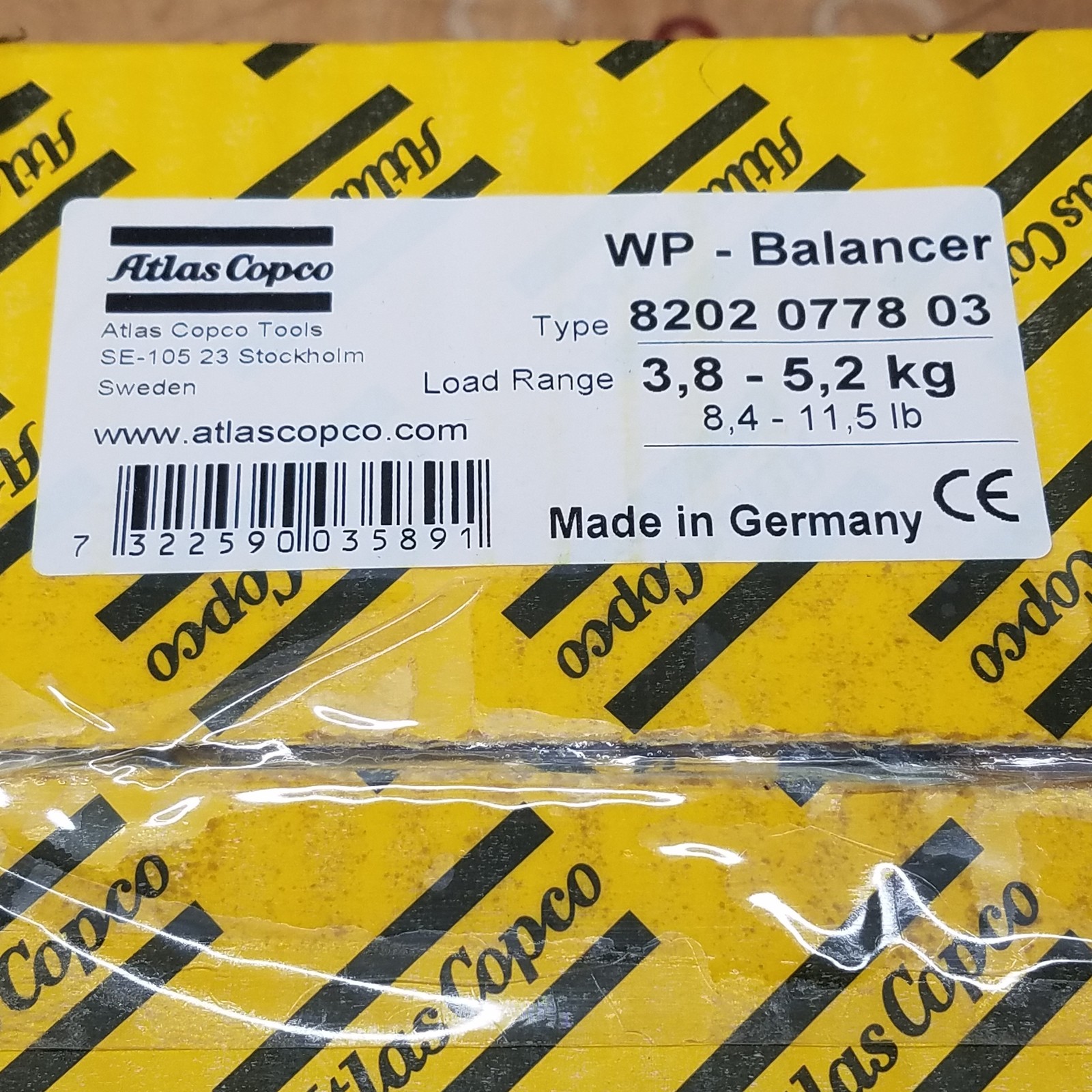 Atlas Copco 8202 0778 03 WP – Balancer, Load Range 3,8-5,2Kg (8,4-11,5Lb) – NEW