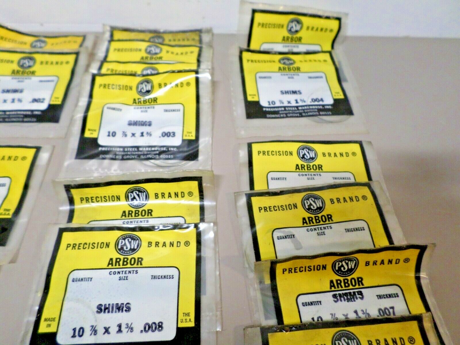 Lot of New Old Stock PSW 7/8″ ID x 1-3/8″ OD Arbor Shims .0001 – .010