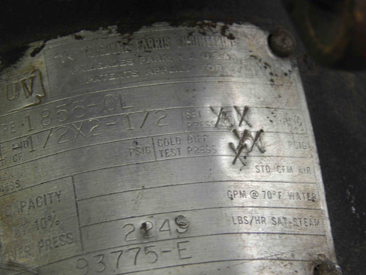 #54 Teledyne Farris 1855-0L 1-½” x 2-½” Safety Relief Valve 1-1/2 x 2-1/2