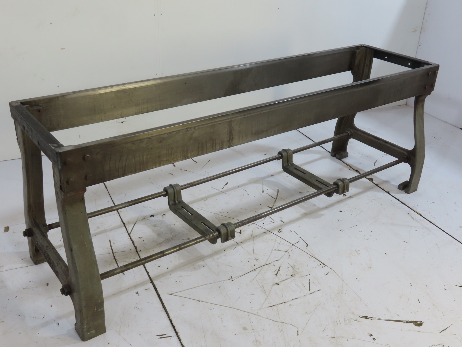American S.B. Mach Co. Industrial Machine Table Cast Iron Stand Legs Base 7FT L